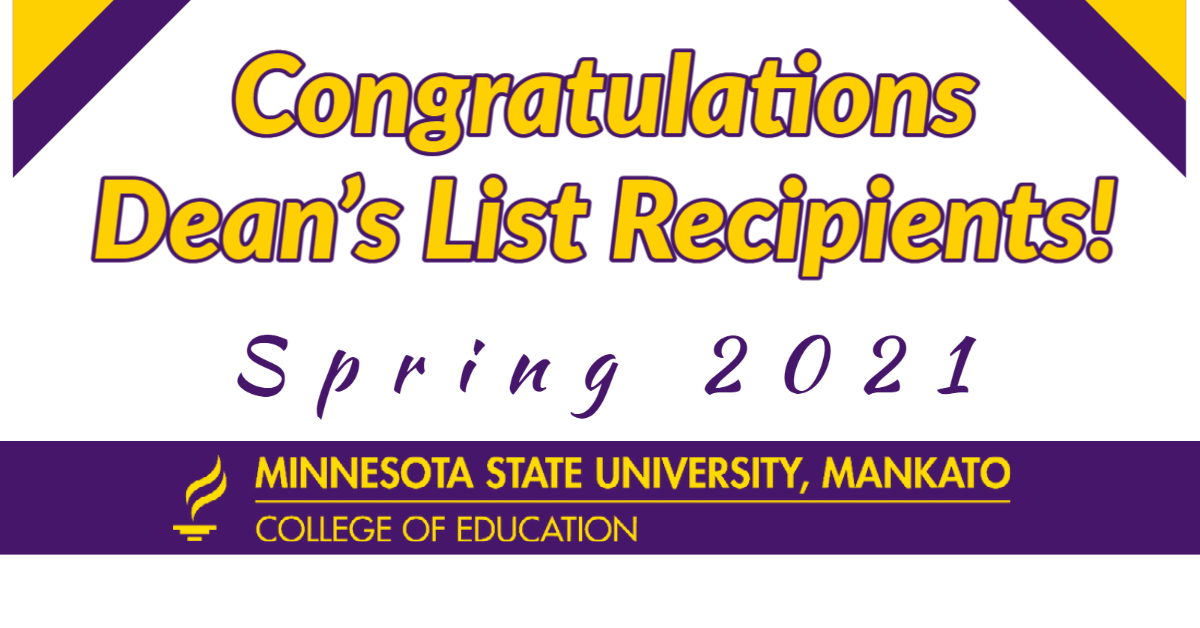 COE Dean's List Minnesota State University, Mankato